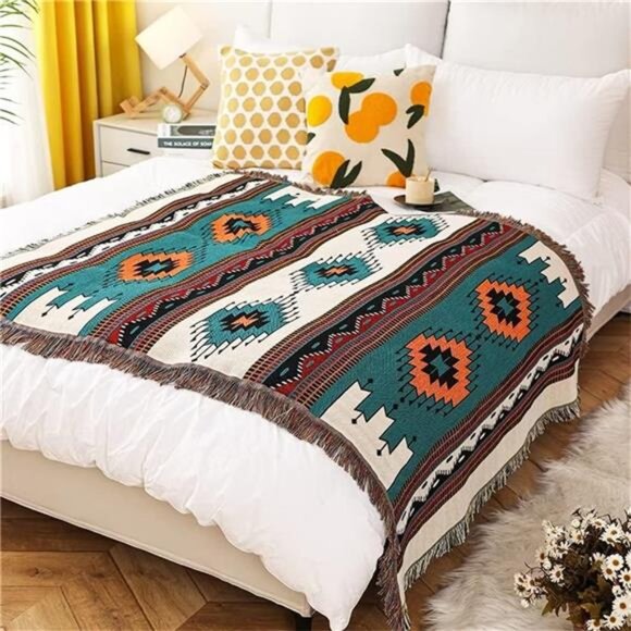 Boho Throw Blanket Southwestern Aztec Reversible Bed Couch Sofa Travel Outdoor - Picture 4 of 7